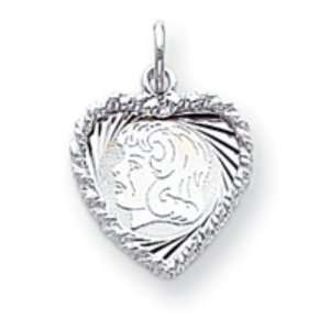  14k Gold White Gold Girl Head in Heart Shaped Disc with 