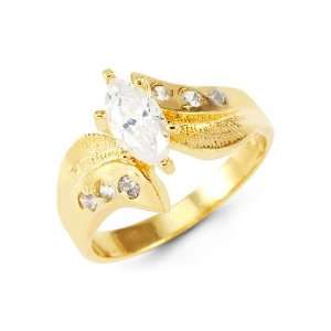  14k Yellow Gold Round Marquise White CZ Bypass Ring 