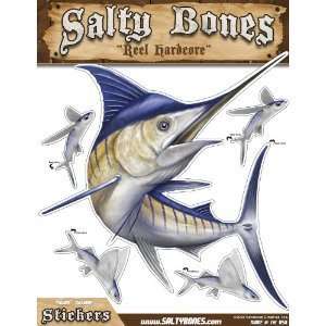  Salty Bones Large Marlin Action Decal   13.5 x 10.5 