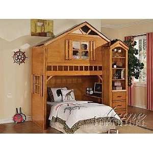   Furniture Rustic Oak Finish Bunk Bed 10160 2 Piece Set: Home & Kitchen