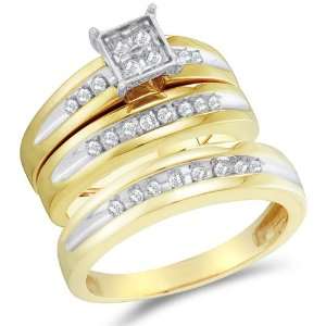 Size 5   10K Two Tone Gold Diamond Mens and Ladies His & Hers Trio 3 
