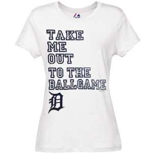   Detroit Tigers Ladies White Fake Out T shirt: Sports & Outdoors