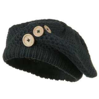  Wood Button Knit Beret   Grey W08S64A: Clothing