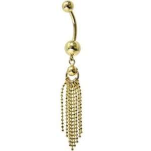  Solid 14kt Yellow Gold Bead Drop Dangle Belly Ring 