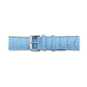   Long Lt Blue Croc Grain Chrono Silver tone Buckle Watch Band: Jewelry