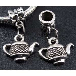  Silver Tea Pot Dangle Charm Bead for Bracelet or Necklace 