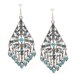  Turquoise Stones Antique Dangling Diamond Shape Earrings 