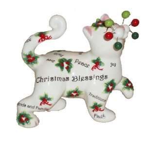  Whimsiclay Cat Figurine   Christmas Blessings Tween Cat By 
