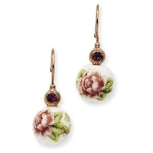   Purple Crystal/Rose Flower Decal Drop Earrings: 1928 Boutique: Jewelry