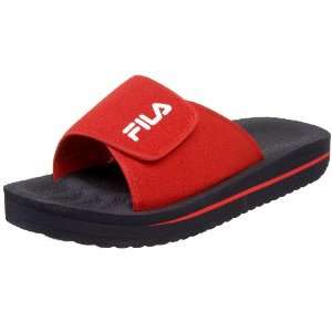 Fila Mens Classic Slip On Sandal,Black/White/Red,4 US M  