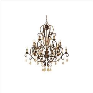   Fifteen Light Chandelier with Antique Crystal Drops in Golden Pecan