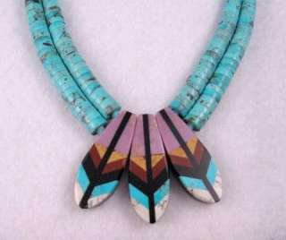 Santo Domingo Native American Feather Turquoise Heishi Necklace, Rudy 