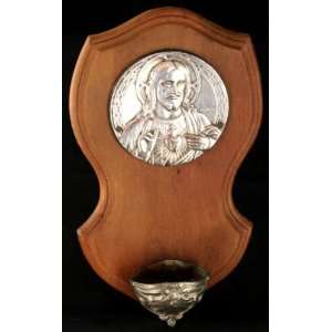  French Oak Holy Water Font Jesus Christ Sacred Heart 