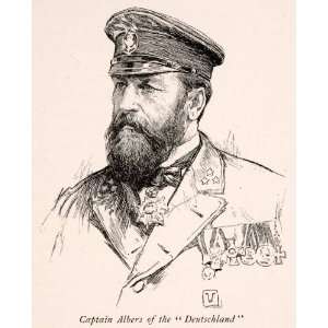 1902 Wood Engraving Germany Captain Albers Deutschland Portrait Medals 
