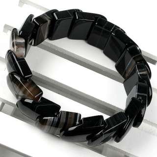 Black Stripe Agate Onyx Bracelet Stretch 8L Scale Bead  
