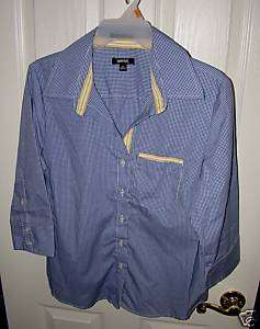 KRAZY KAT Blue Yellow Gingham Ladies Top Blouse S NEW  