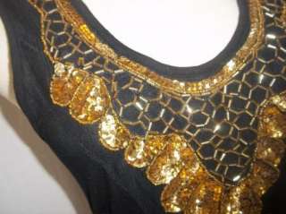 Twentyone Forever Black Dress w Gold Sequins Beads S  