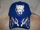 PIT BULL HAT CAP IN BLUE W/ WHITE FLAMES NWT OSFM ADJ.