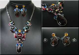FASHION STYLE SILVER PLATED GLASS CRYSTAL NECKLACE EARRING SET  
