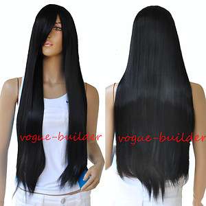   30 inch High Heat Resistent Long Black Straight Cosplay Party Hair Wig