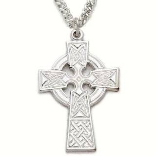 Sterling Silver 1 Engraved Polished Celtic Cross Necklace on 24 