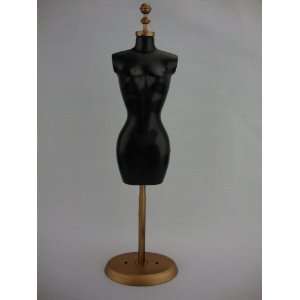  A Barbie Doll Sized Dress Form in Black with Gold Accents 