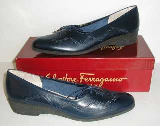 4A FERRAGAMO NADIA NAVY CALF TIE WALKING SHOES NIB  