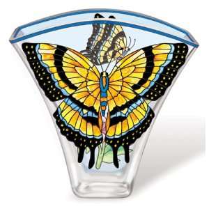 Amia 5617 Whispering Wings Vase, Gold/yellow Butterfly Design, 6 Inch 