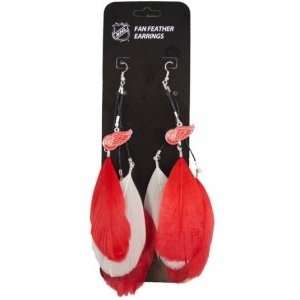 Detroit Red Wings NHL Team Color Feather Earrings Sports 