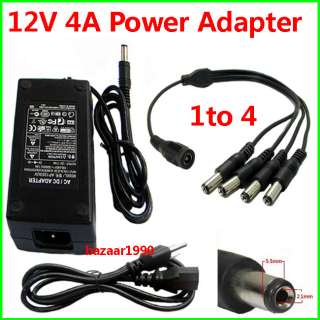 DC 12V 4A Power Cord CCTV Camera Power Adapter + 1 to 4  