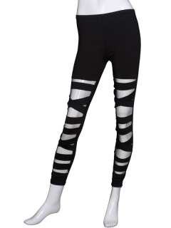 SEXY GAUZE LINED STRETCHY RIPPED LEGGINGS PANTS WF 1305  