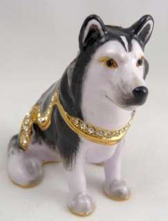 Pewter Swarovski Bejeweled Siberian Husky Trinket Box  