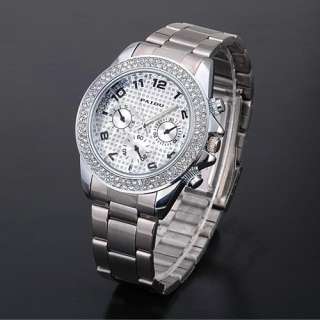 new silver men s ladies GIFT crystal dial stainless steel quartz wrist 