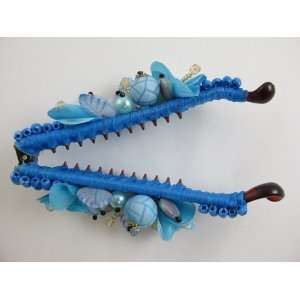    Handmade Beaded Berry Leaves Blue Hair Barrette Clip Jewelry