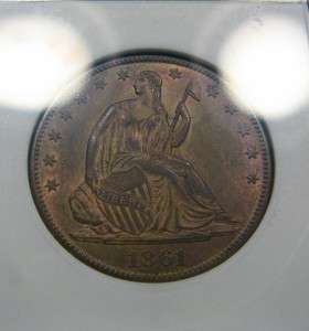 1861 S Seated Liberty Half Dollar old ANACS AU55 *Lustrous* Rare 