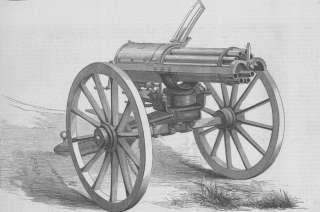 MILITARIA The Gatling Gun, antique print, 1870  