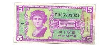 US 5 Cents 1958 Series 541 Military VF+ CRISP Banknote P M36  