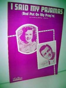   My Pajamas & Put On My Prayers Vintage Sheet Music Tony Martin 1950
