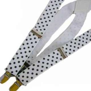    White & Black Polka Dot Elastic Braces Clip Suspenders: Clothing