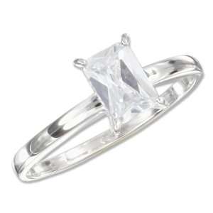  Sterling Silver 7x5mm Radiant Cut Cubic Zirconia Ring 