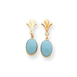  14k Oval Turquoise Dangle Earrings SE792 Jewelry