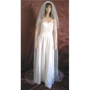  2T White Pearl Cathedral Wedding Veil Detachable 28x108 