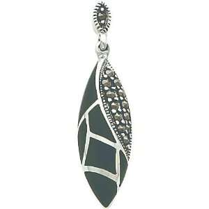  Sterling Silver Marcasite & Onyx Earrings Jewelry: Jewelry