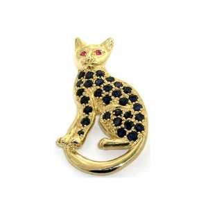  9K Yellow Gold Heavy Solid Ruby & Sapphire Cat Pin   10.55 