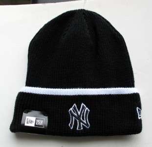   York Yankeees Black with White Outline Knit Beanie Cap Hat by New Era