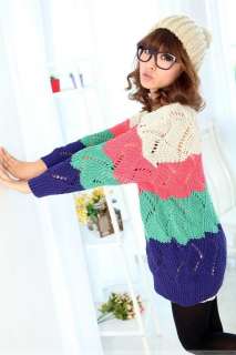 New Korean Colorful Hollow Bat Sleeve Cardigan Sweater  