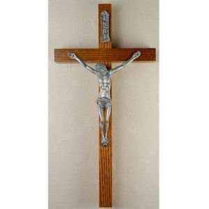  8 Walnut Wood SP Hanging Wall Crucifix Gift St Corpus 