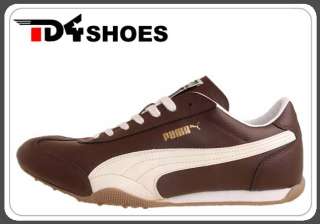 Puma 76 Runner Leather Brown White Leather White Unisex Running Shoe 