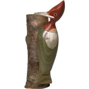    Bolivian Wood Carving Of Woodpecker On Tree Branch 