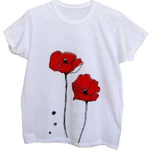  Poppy Flower T Shirt Women M Hand Painted Girls Floral Tee 